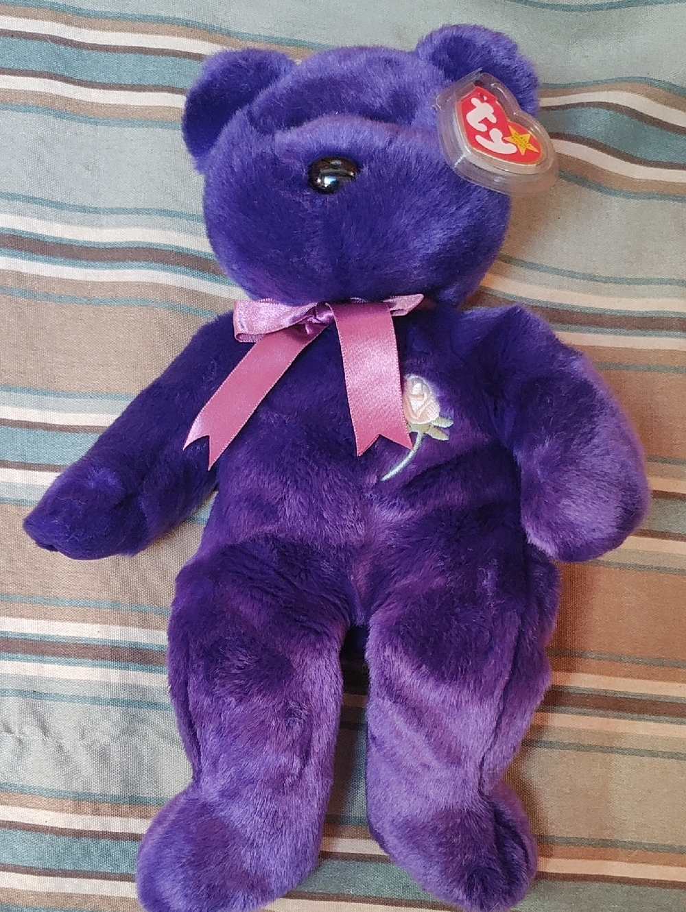 Ty Princess Diana Plush Bear with Satin Ribbon and Rose Embroidery